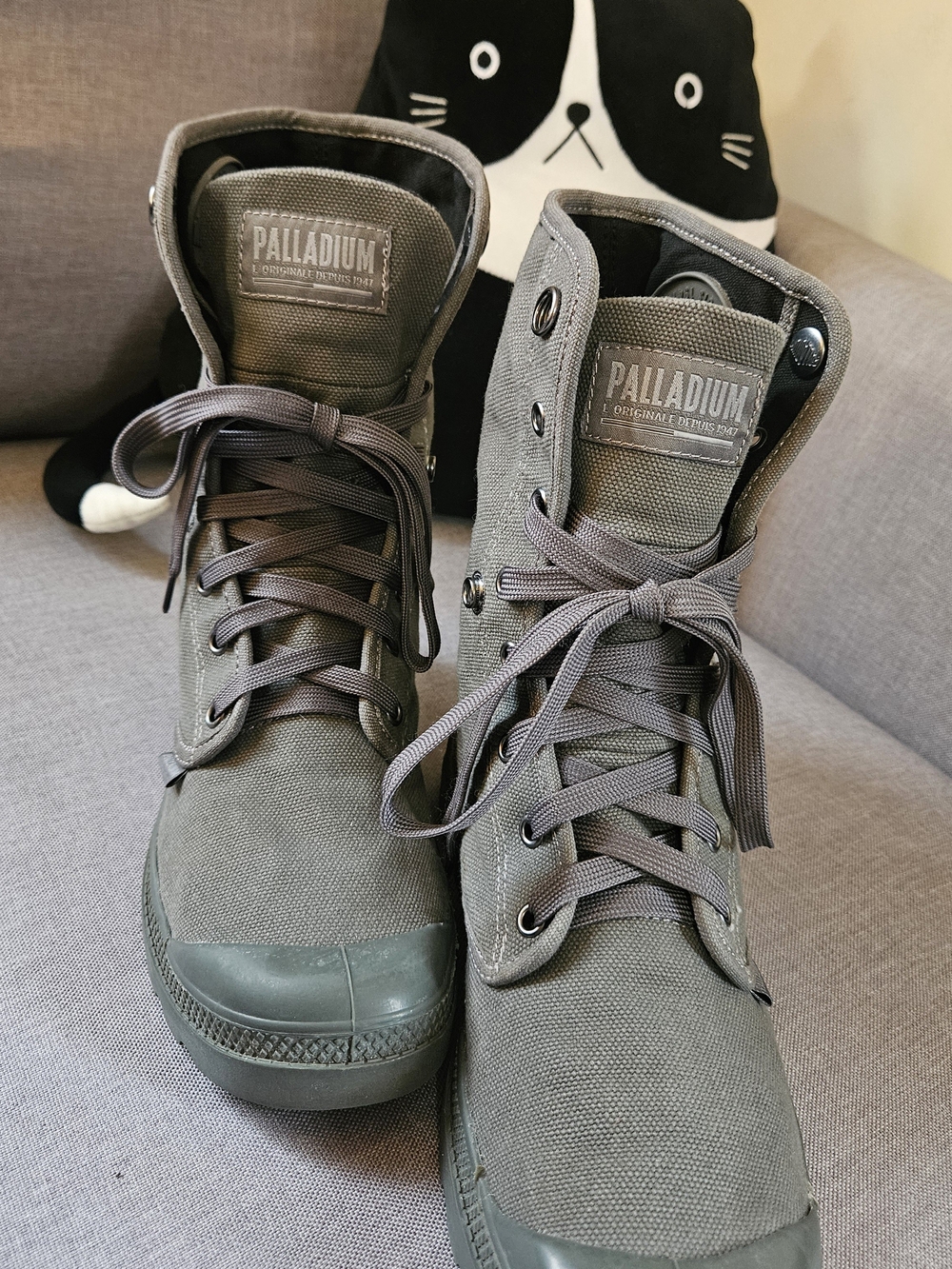Palladium Women's Lace-Up High-Top Boots in Olive Gray